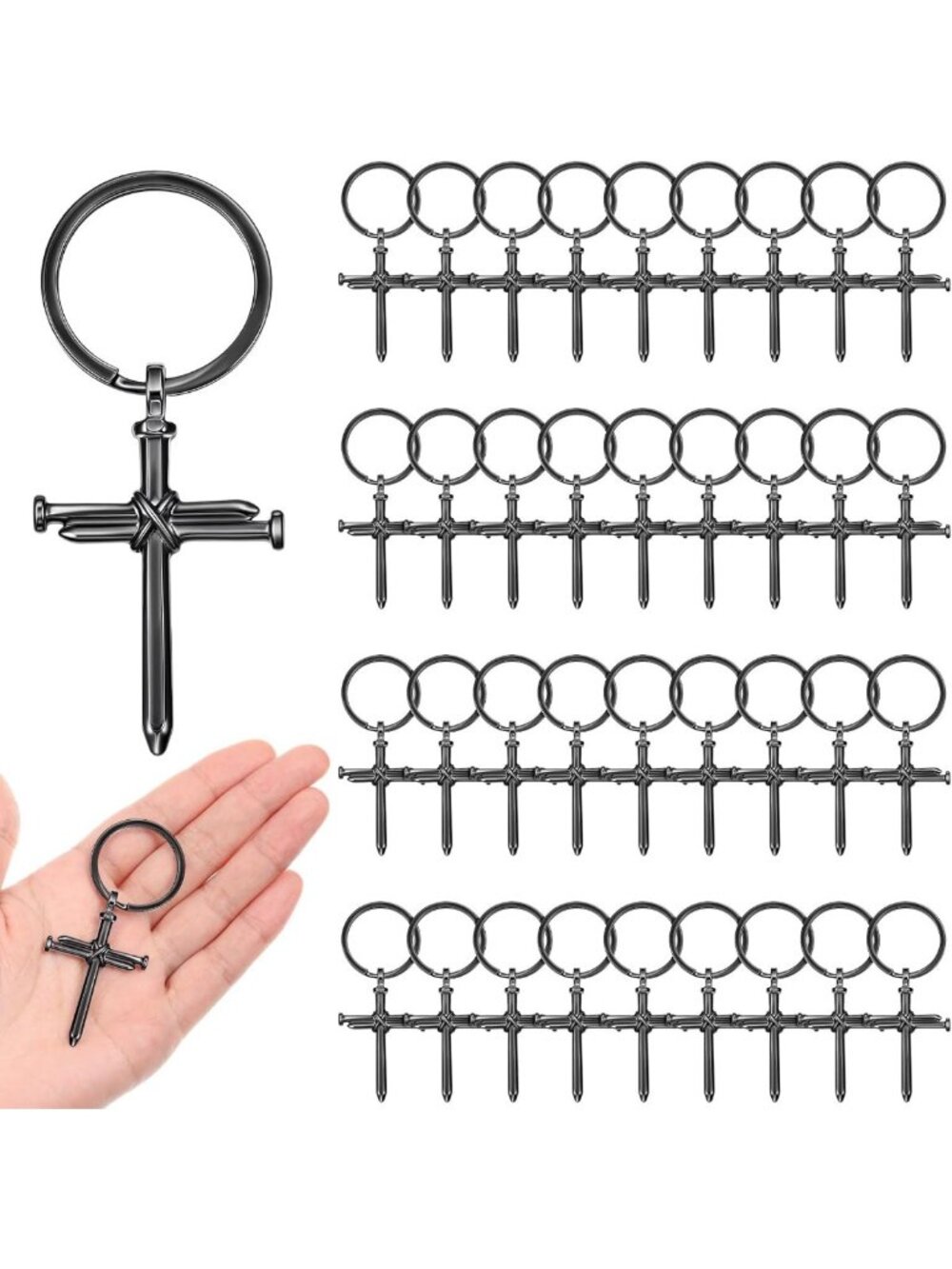Men's Religious Keychain - 3 Nail Cross Design, Perfect Gift for Faith